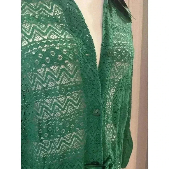 Beach Coverup Medium Lace Drawstring Kaftan Maxi Shirt Dress Swim $295 NWT Green - Picture 5 of 10